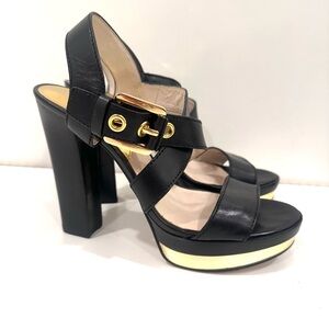 MICHAEL Michael Kors Black and Gold Women's Platform Block Heels 8.5 like new